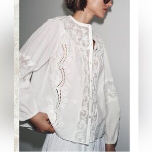 Zara White Embroidered Lace Blouse NWT